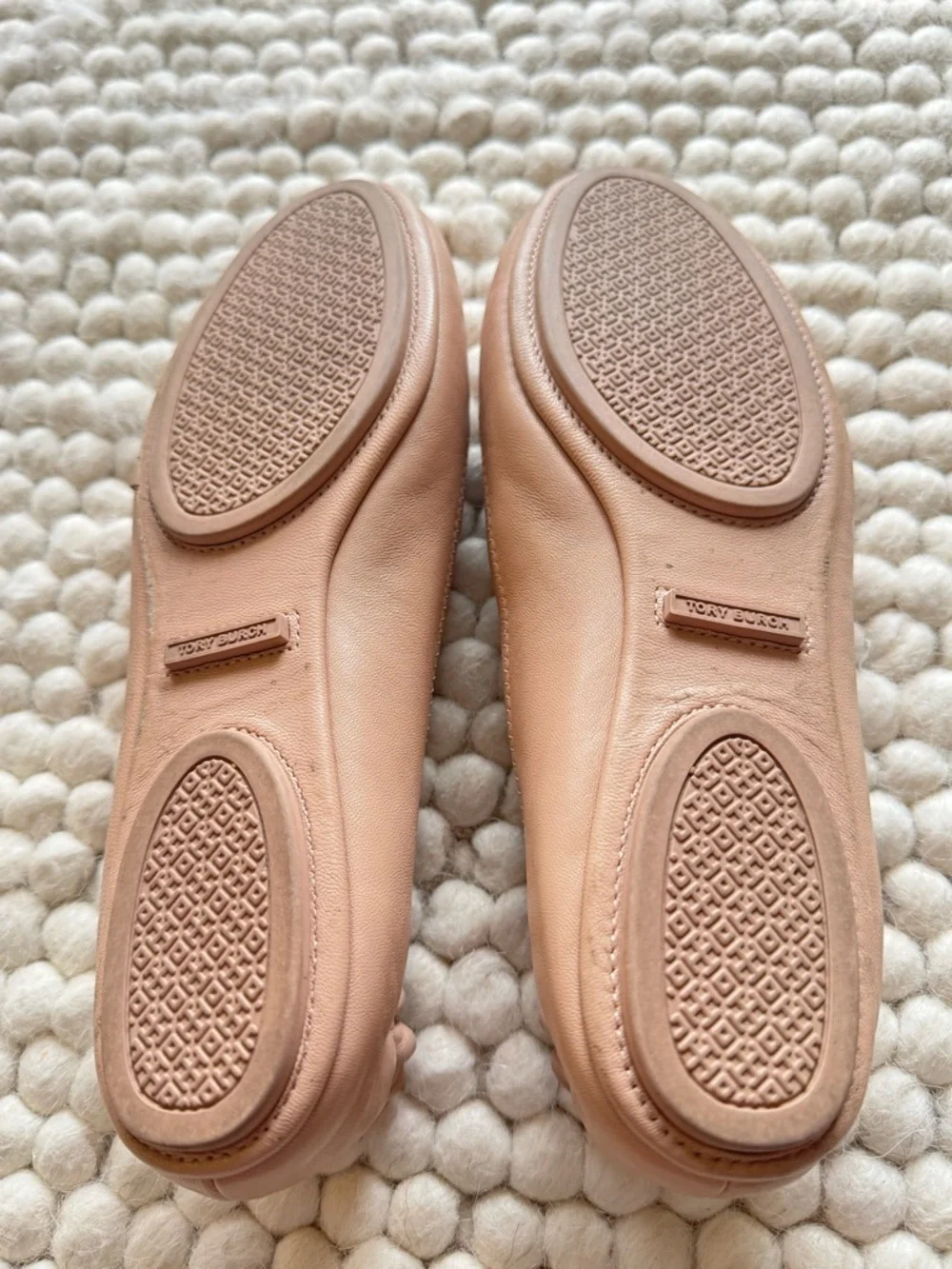 Tory Burch Blush Leather Logo Ballet Flats